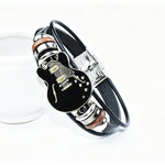 Bracelet homme en cuir véritable motif guitare — boucle en acier titane