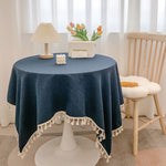Nappe en coton-lin à pompons, tombé souple