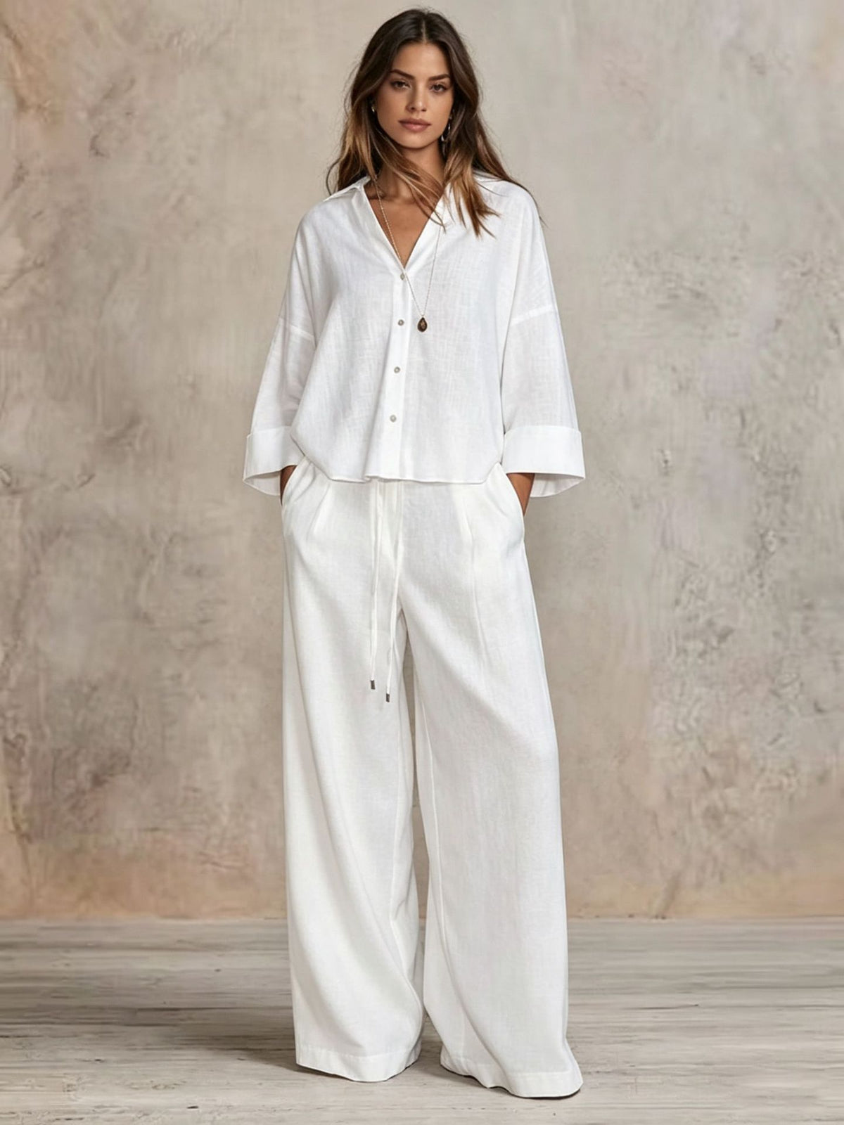 Ensemble 2 pièces — chemise ample et pantalon large — coloris