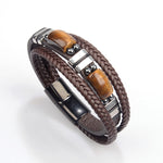 Bracelet homme multi-rangs en cuir et œil de tigre — fermoir — coloris