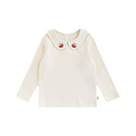 Tee-shirt fille à col Claudine brodé — manches longues — coloris