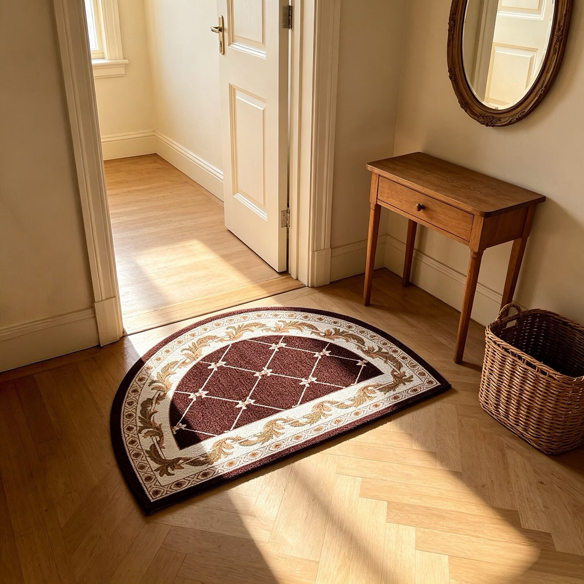 Tapis demi-lune à motif vintage — 50 × 80 cm