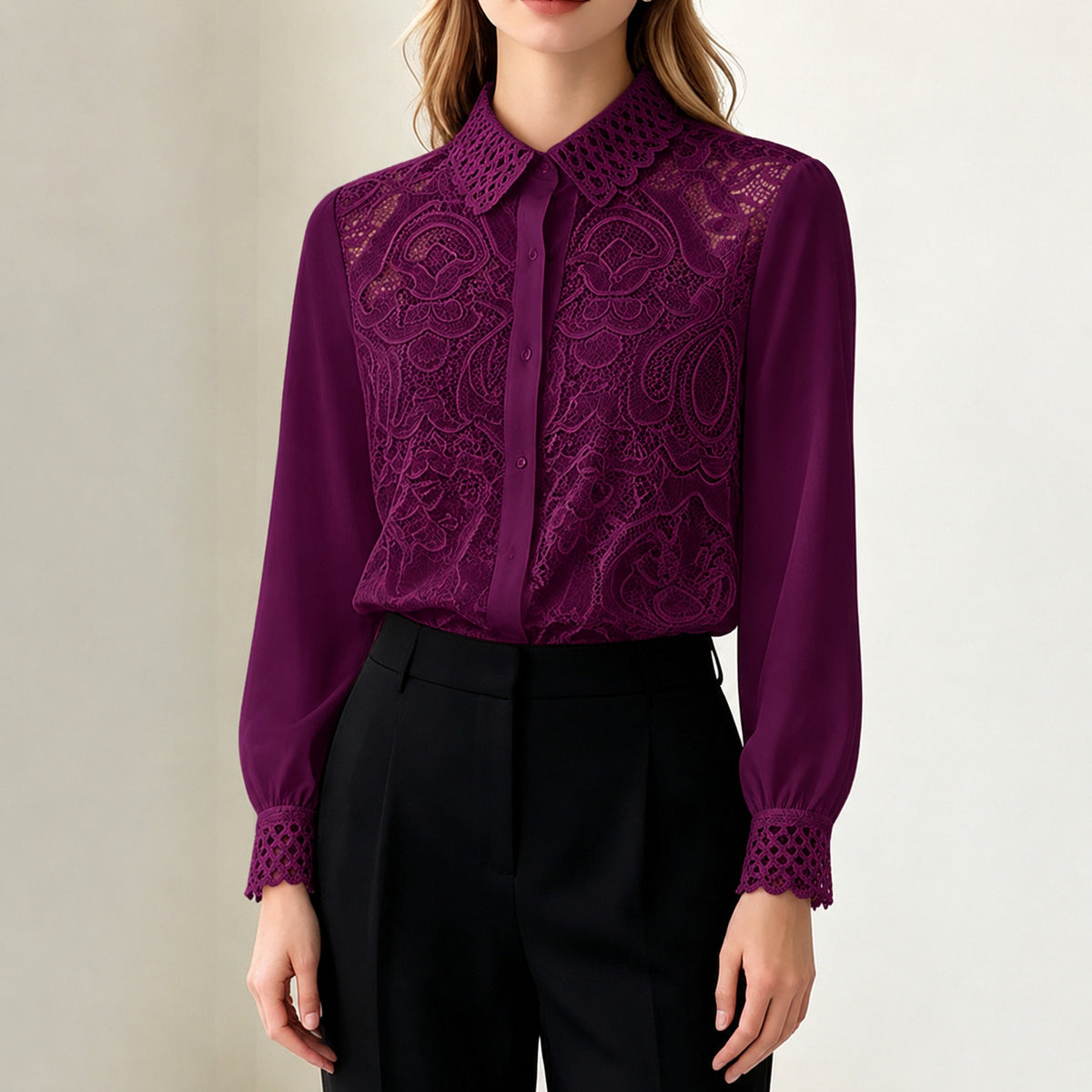 Chemise à empiècement de dentelle au crochet