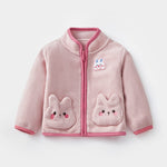 Veste polaire bébé fille à poches lapins — zippée, rose ou lilas