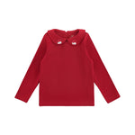 Tee-shirt fille à col Claudine brodé — manches longues — coloris