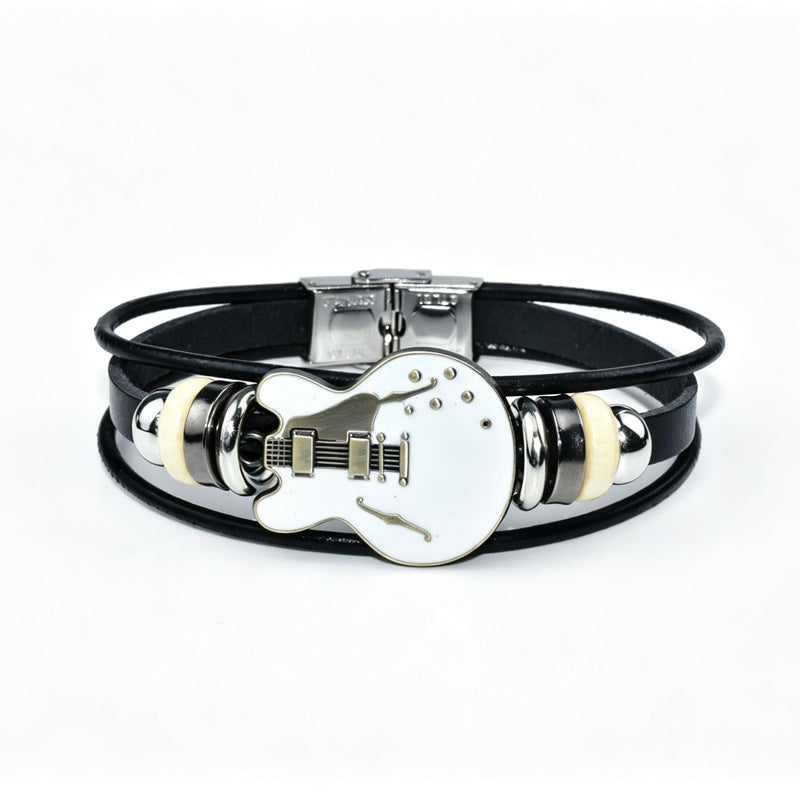 Bracelet homme en cuir véritable motif guitare — boucle en a — coloris