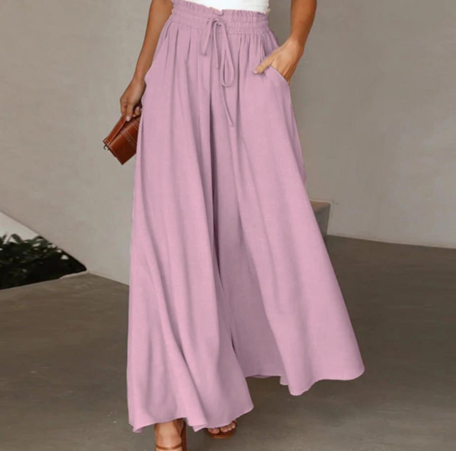 Jupe-culotte longue à taille élastique et cordon — coloris