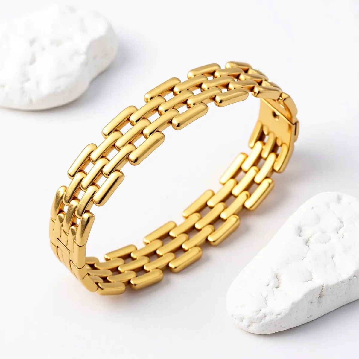 Bracelet jonc ajouré large en acier inoxydable — placage sous vide