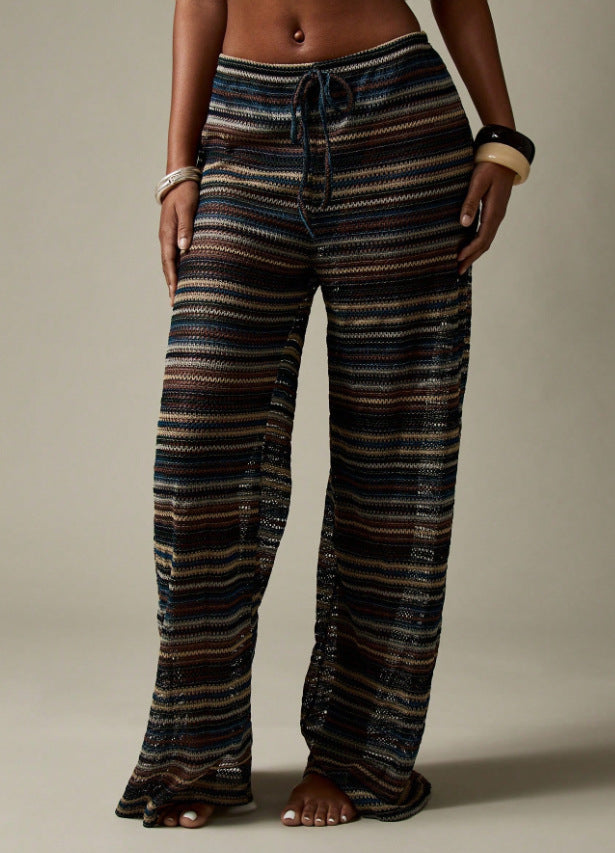 Pantalon de plage en maille crochet ajourée — motif vagues — coloris
