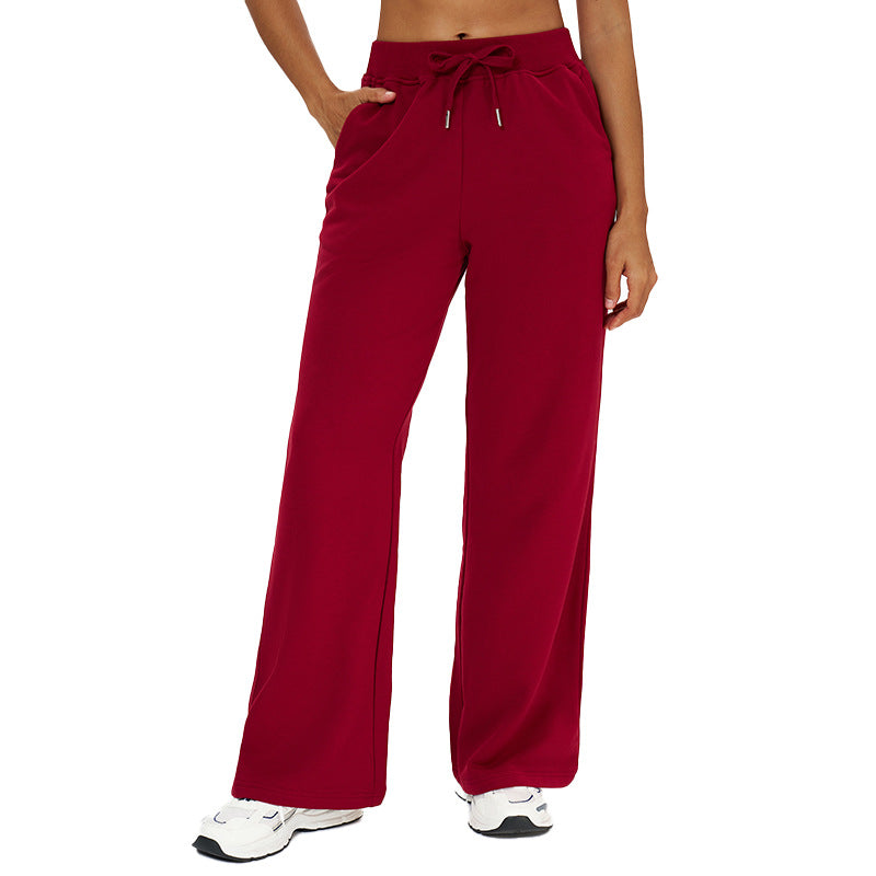 Pantalon droit en molleton, cordon et poches