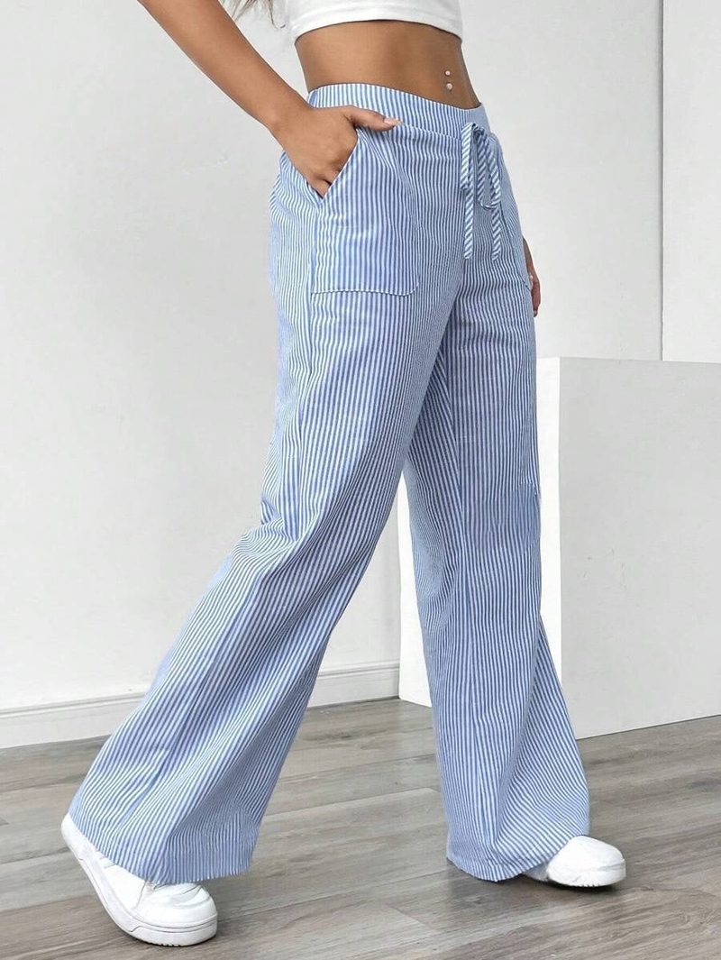 Wide-leg pinstripe trousers, elasticated drawstring waist