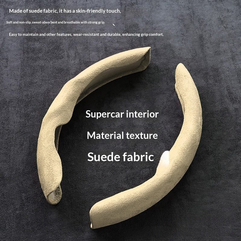 Faux suede steering wheel cover — absorbs sweat — colour
