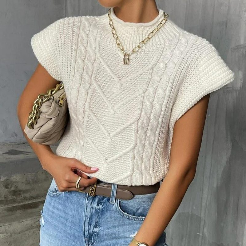 Pull mancherons col montant en maille torsadée