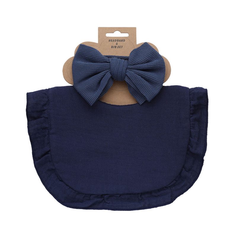Bavoir à volants en gaze de coton et bandeau nœud assorti