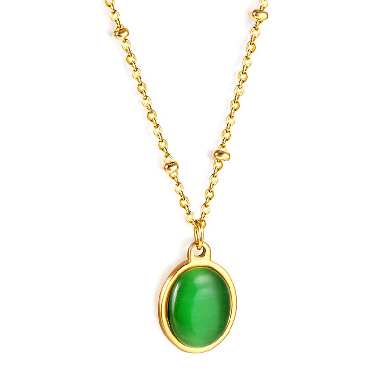 Collier doré à pendentif pierre colorée — acier inoxydable