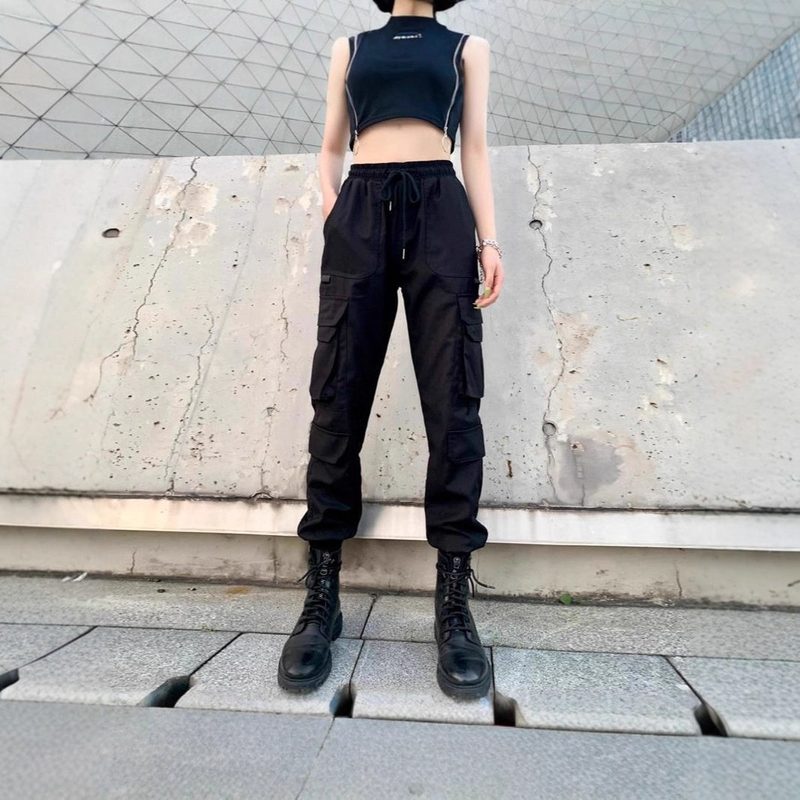 Cargo trousers with elasticated ankles and flap pockets