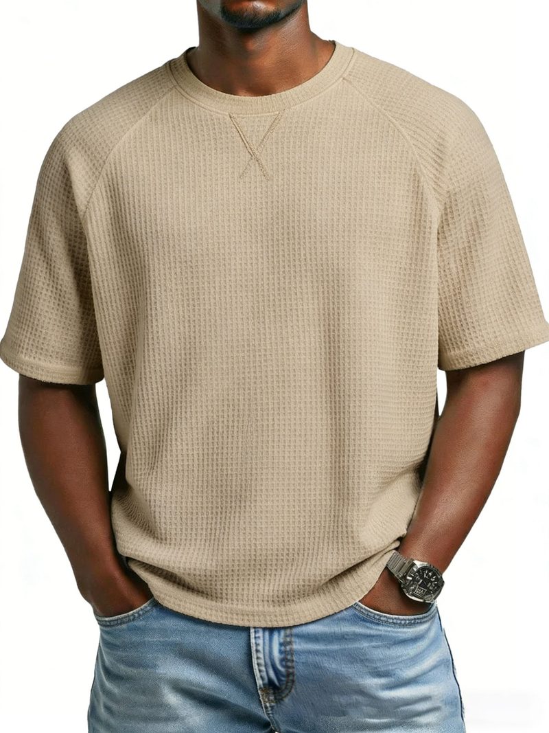 T-shirt de homem em malha waffle — mangas raglan, gola redonda — cor