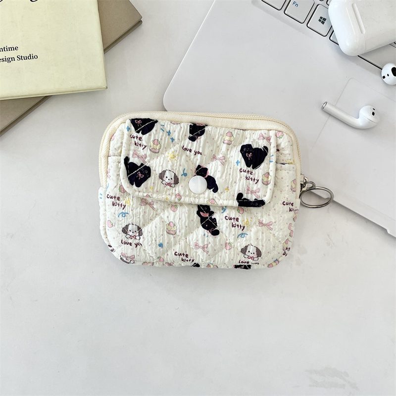 Quilted coin purse with flap — printed patterns, ring — colours