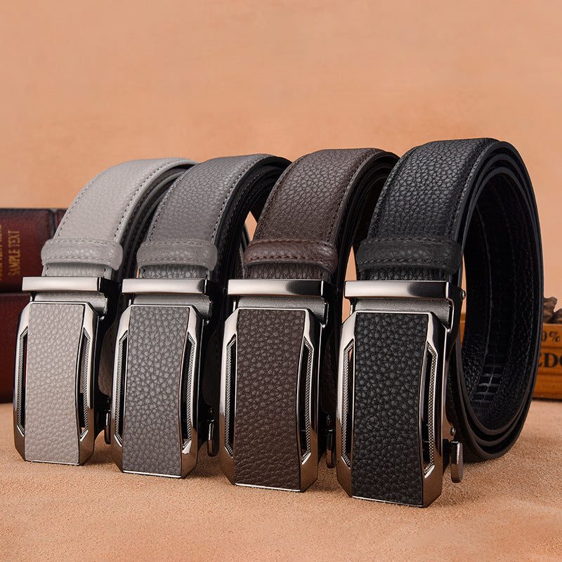 Ceinture homme à boucle automatique pleine, aspect grainé