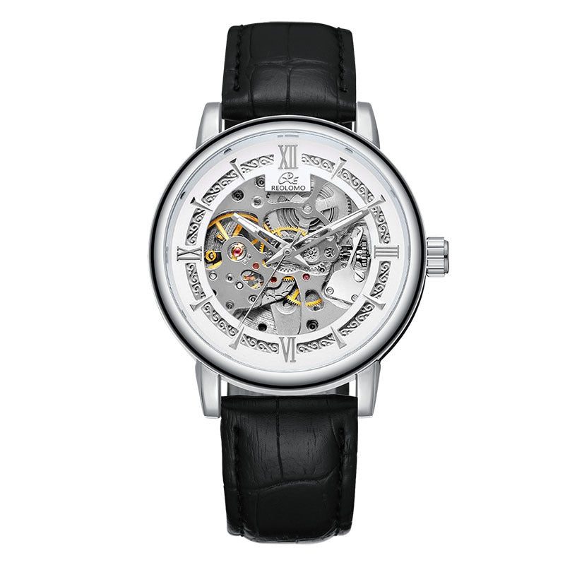 Mechanische Uhr mit Handaufzug und Skelett-Zifferblatt