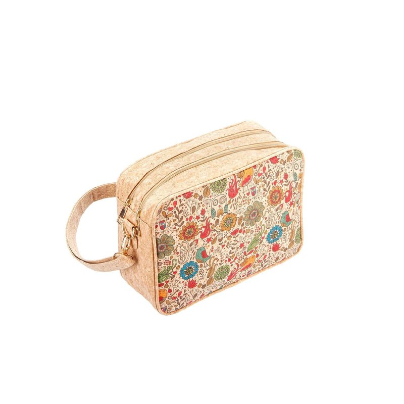 Printed cork crossbody bag — zipped compartment