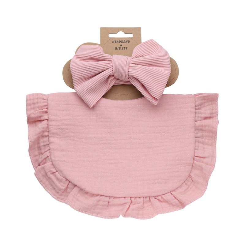 Bavoir à volants en gaze de coton et bandeau nœud assorti