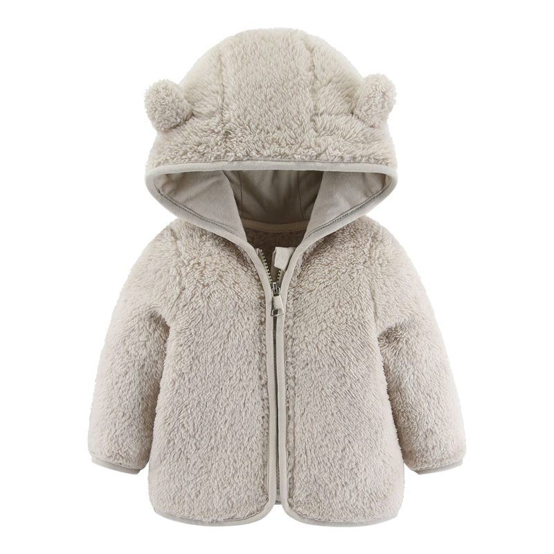Veste peluche à capuche oreilles d’ourson pour bébé — zippée — coloris