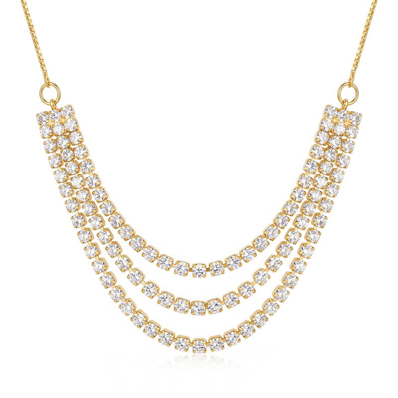 Collier rivière triple rang serti de zircons — doré