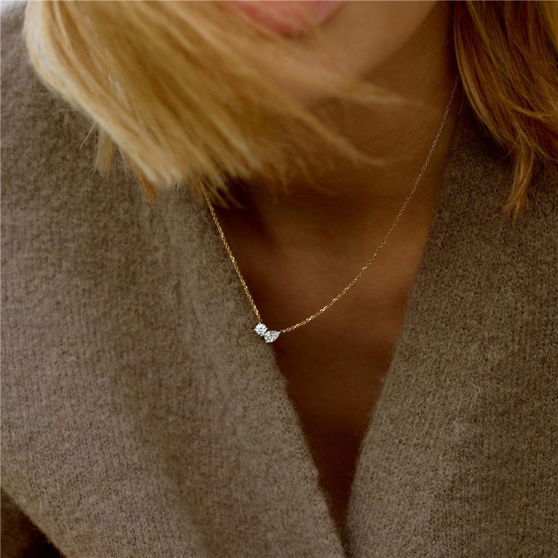 Pendentif en argent 925 plaqué or 18 carats — collier zircons 45 cm ajustable