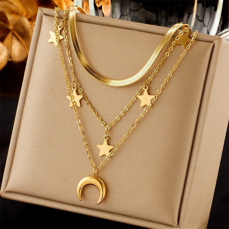 Collier multirangs doré en acier inoxydable — motif au choix