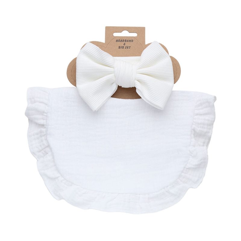 Bavoir à volants en gaze de coton et bandeau nœud assorti