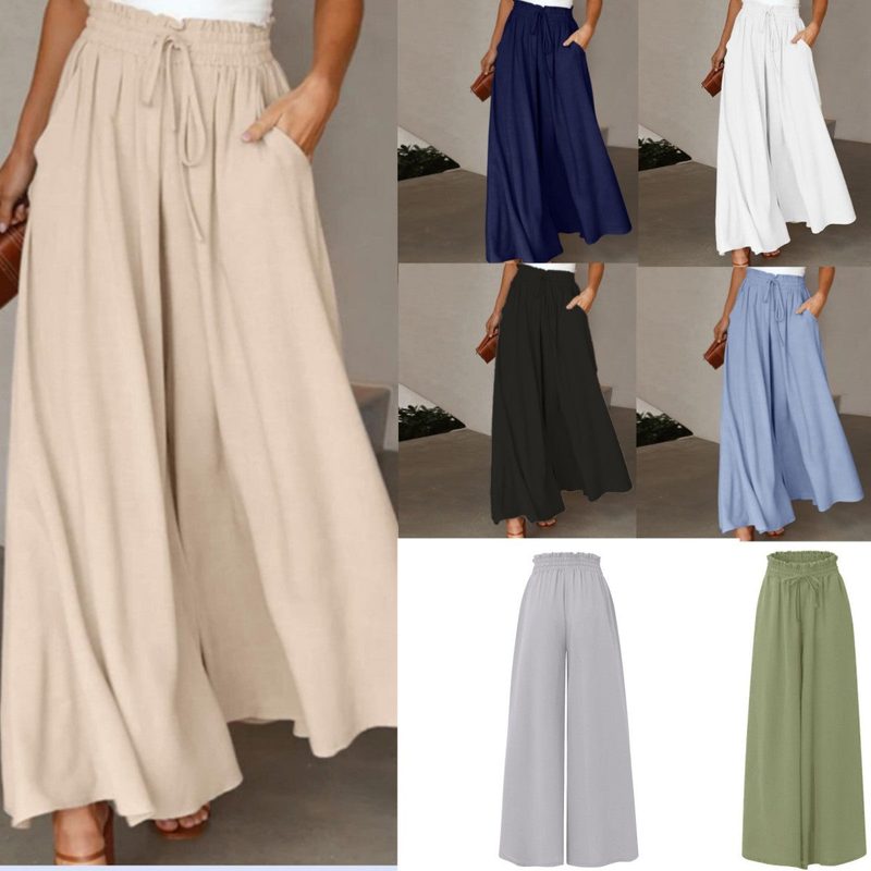 Jupe-culotte longue à taille élastique et cordon