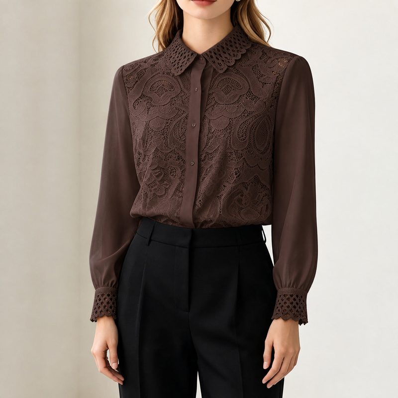 Camisa com aplicação de renda de croché — cores