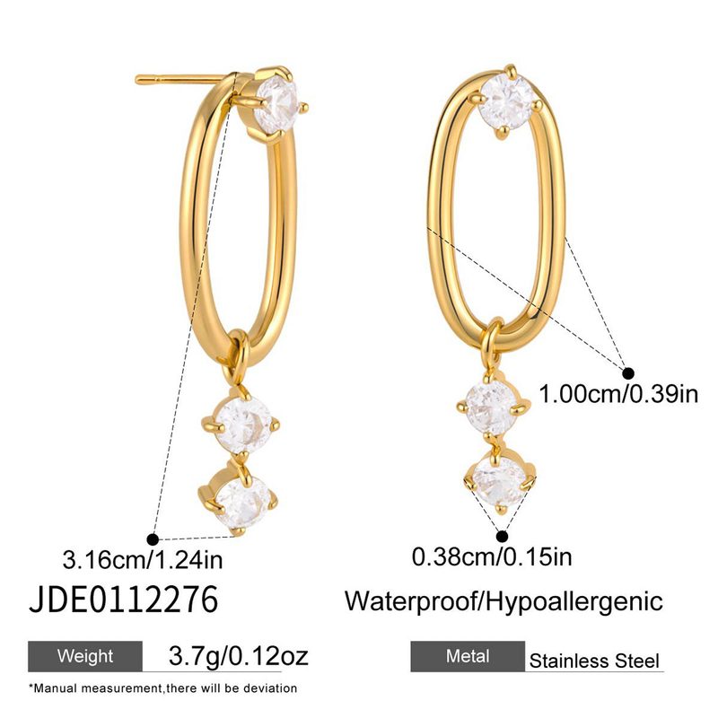 Boucles d’oreilles ovales dorées serties de zircon blanc