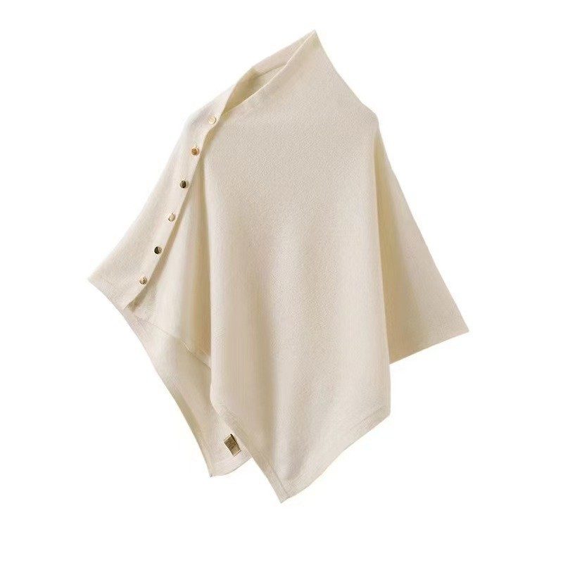 Cape en maille asymétrique boutonnée, col drapé