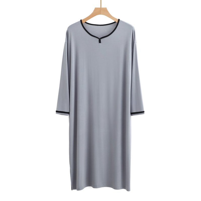 Camisa de noite de homem comprida em modal — abaixo do joelho — cor