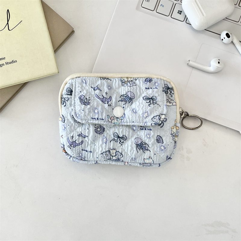 Quilted coin purse with flap — printed patterns, ring — colours