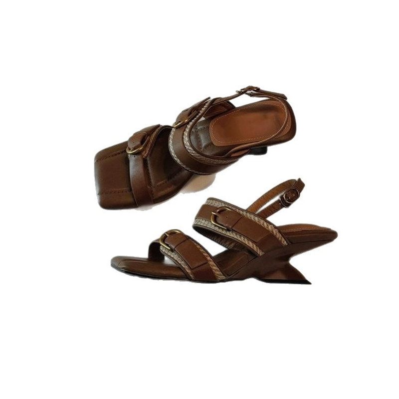 Square-Toe Wedge Sandals in Microfibre