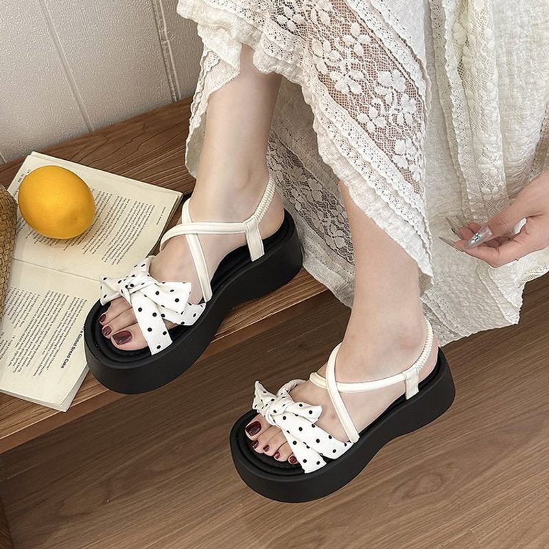 Platform Sandals with Bow Strap and Polka Dots