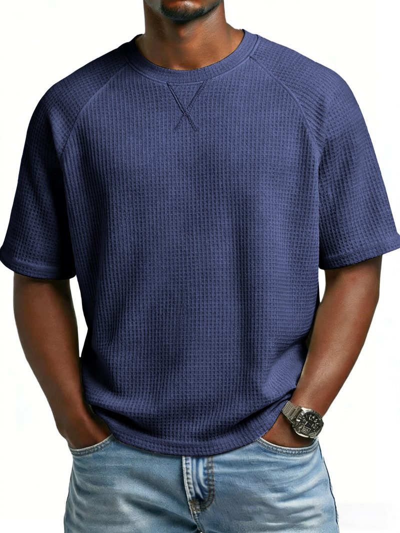T-shirt de homem em malha waffle — mangas raglan, gola redonda — cor