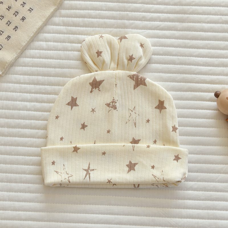 Bonnet de naissance en coton côtelé à oreilles — imprimé doux