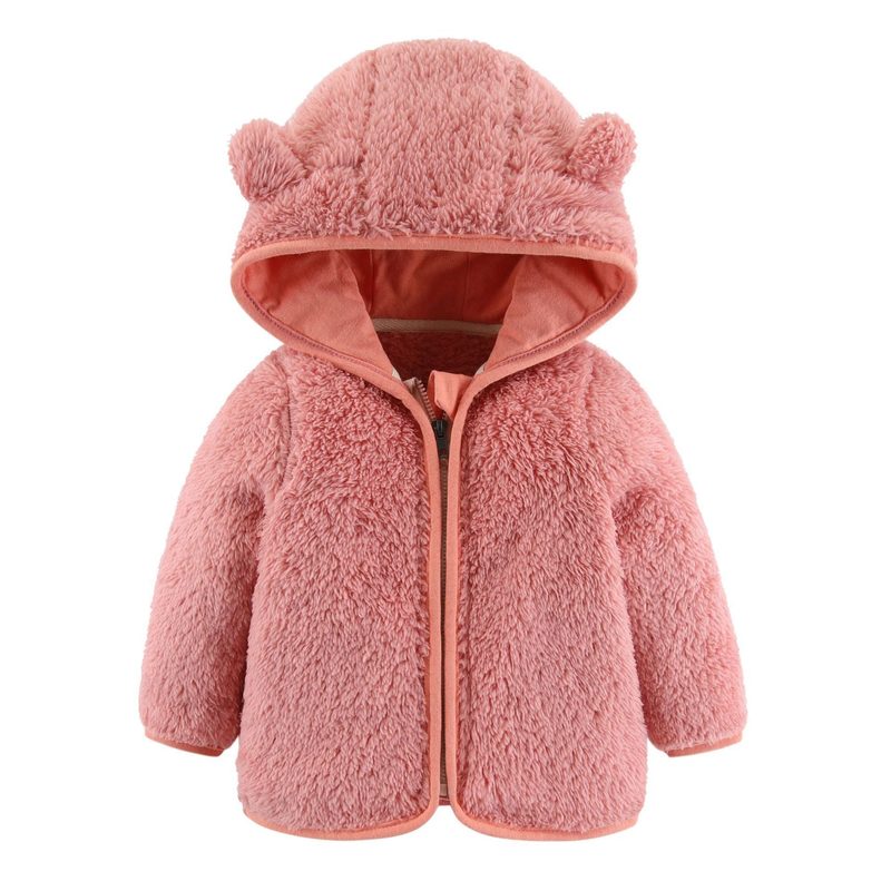Veste peluche à capuche oreilles d’ourson pour bébé — zippée, 70 à 100 cm