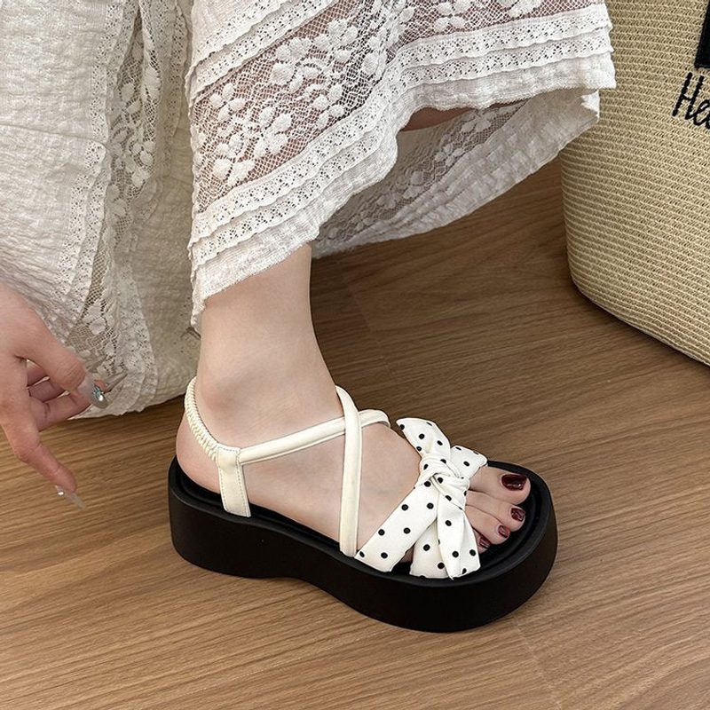 Platform Sandals with Bow Strap and Polka Dots