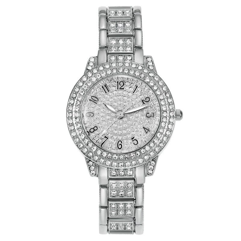 Women's rhinestone-encrusted watch with starry dial and metal bracelet — colour