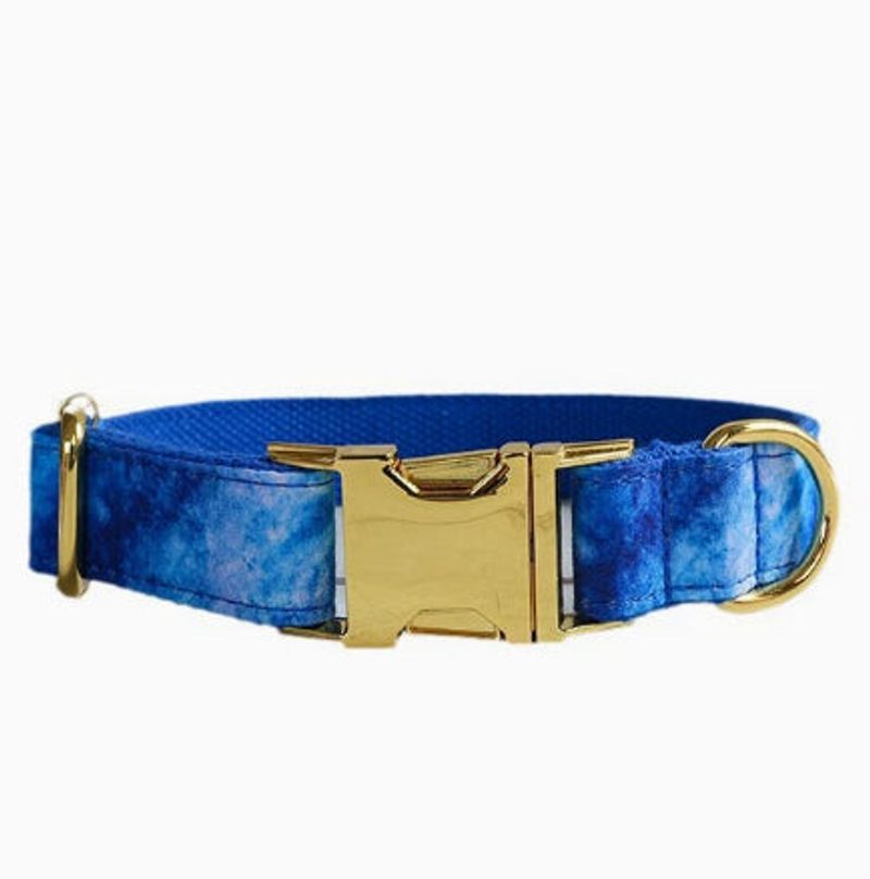 Halsband- und Leinen-Set mit goldener Schnalle, Marmormuster