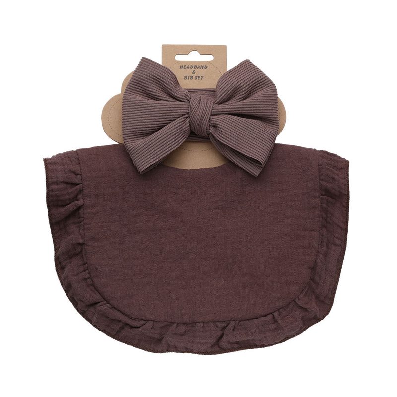 Bavoir à volants en gaze de coton et bandeau nœud assorti