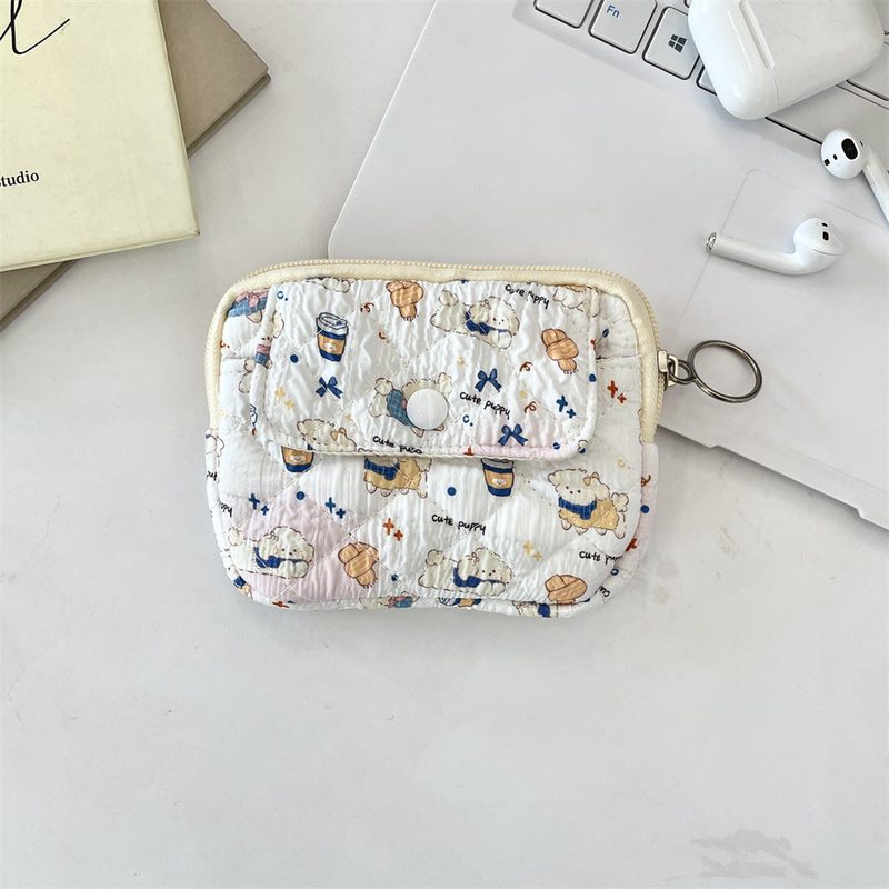 Quilted coin purse with flap — printed patterns, ring — colours