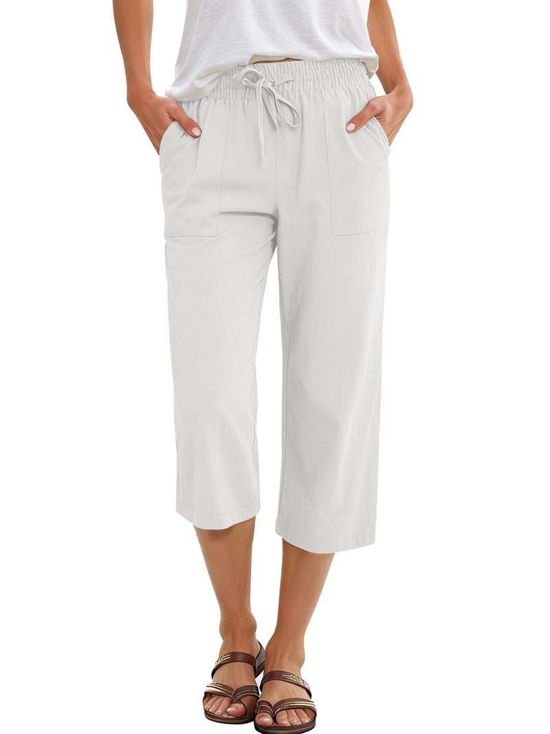 Cropped drawstring trousers, straight cut with pockets