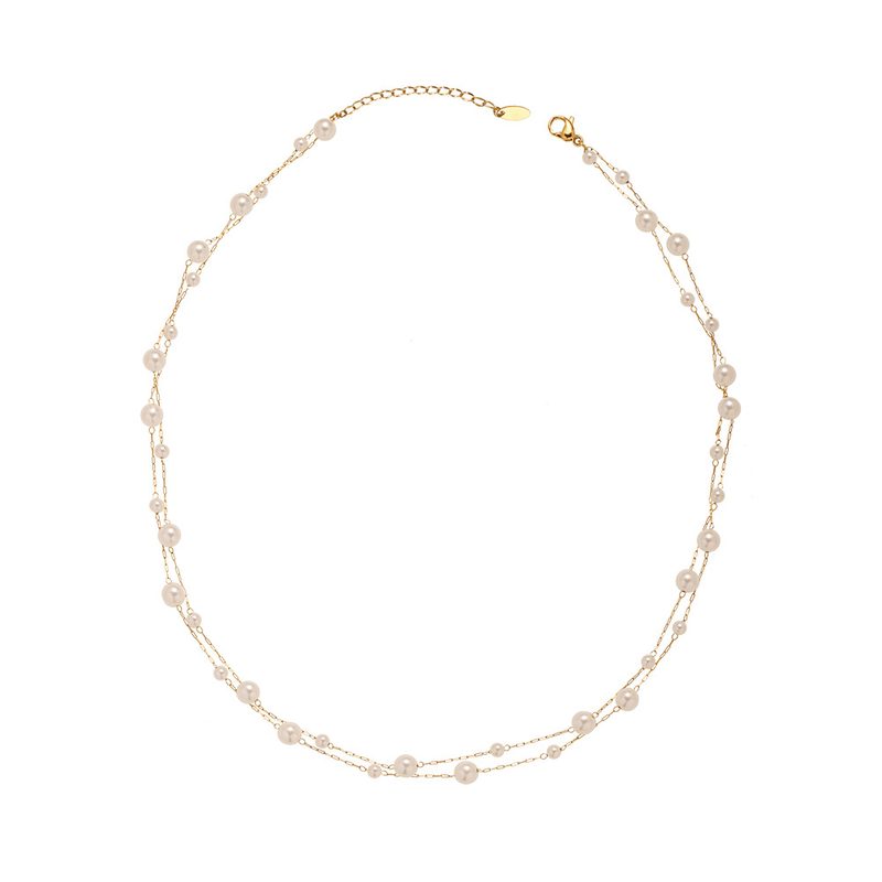 Collier double rang à perles semées — chaîne fine dorée
