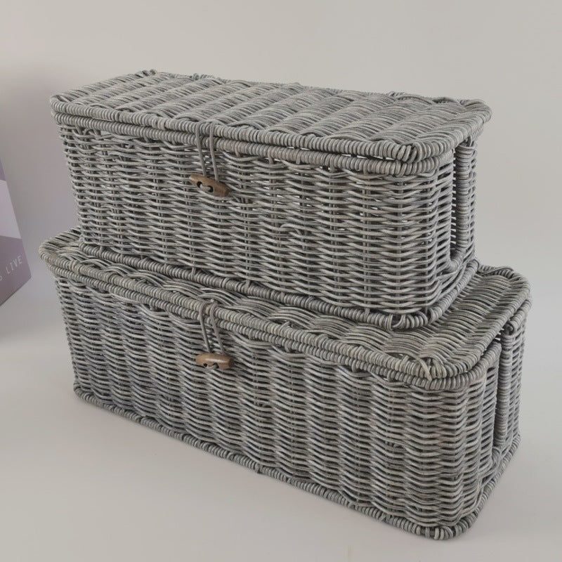 Storage Basket with Lid, Woven Rattan Effect